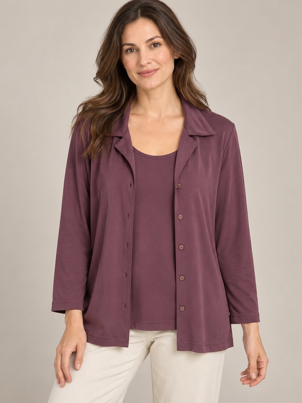 August Max Woman XS (14) Plum 2 Piece Tank Button Shirt Layering Set